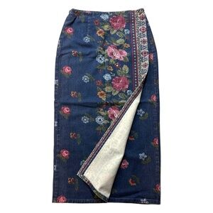 Vintage Stuffed Shirt Jeanswear Maxi Skirt Long Size 12 Blue Denim Floral